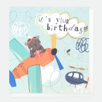 Bear in a Plane Birthday Card By Caroline Gardner